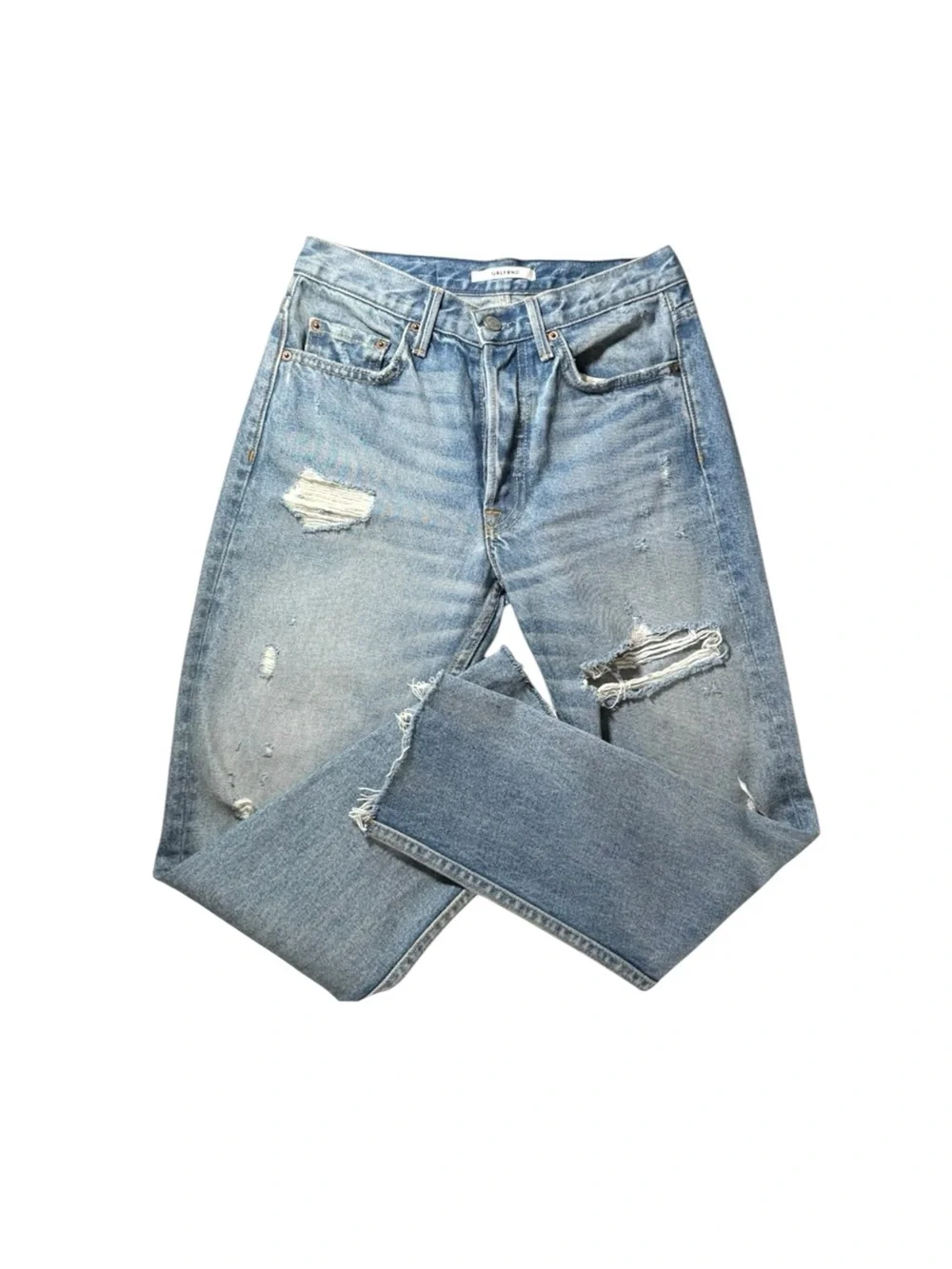 GRLFRND Straight High Rise Cropped Karolina Distressed Button Fly Jeans 26 P